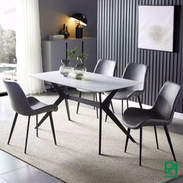 Bộ bàn ăn mặt đá chữ nhật 4 ghế nệm hiện đại